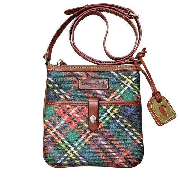 Dooney & Bourke Handbags - Dooney & Bourke Tartan Plaid Coated Canvas Leather Crossbody Bag Green Red Multi